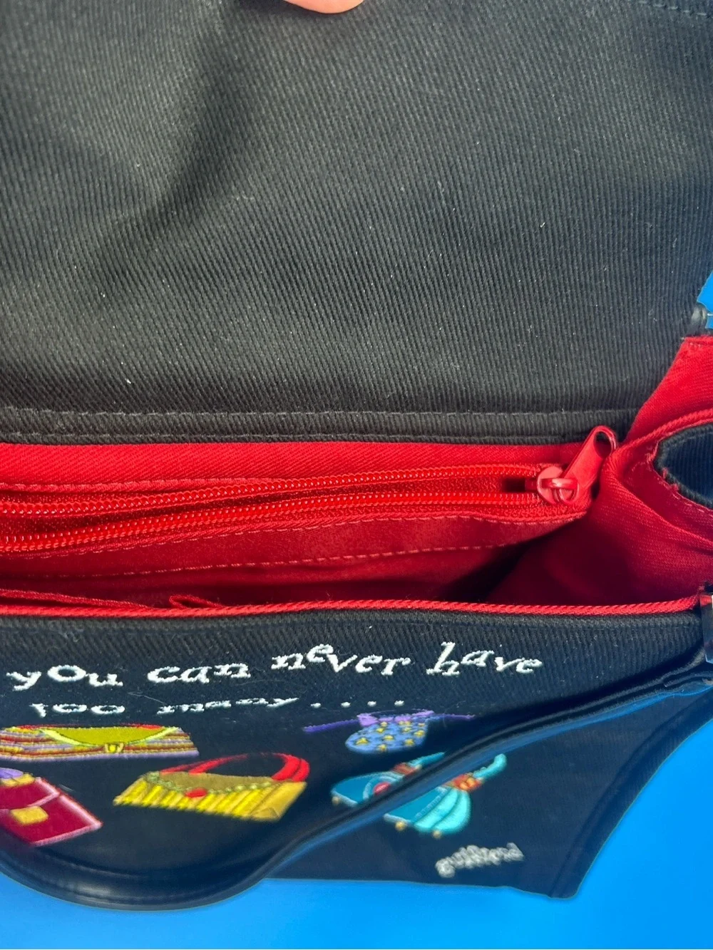 Fun and playful Girlfriend brand purse featuring colorful embroidered handbag